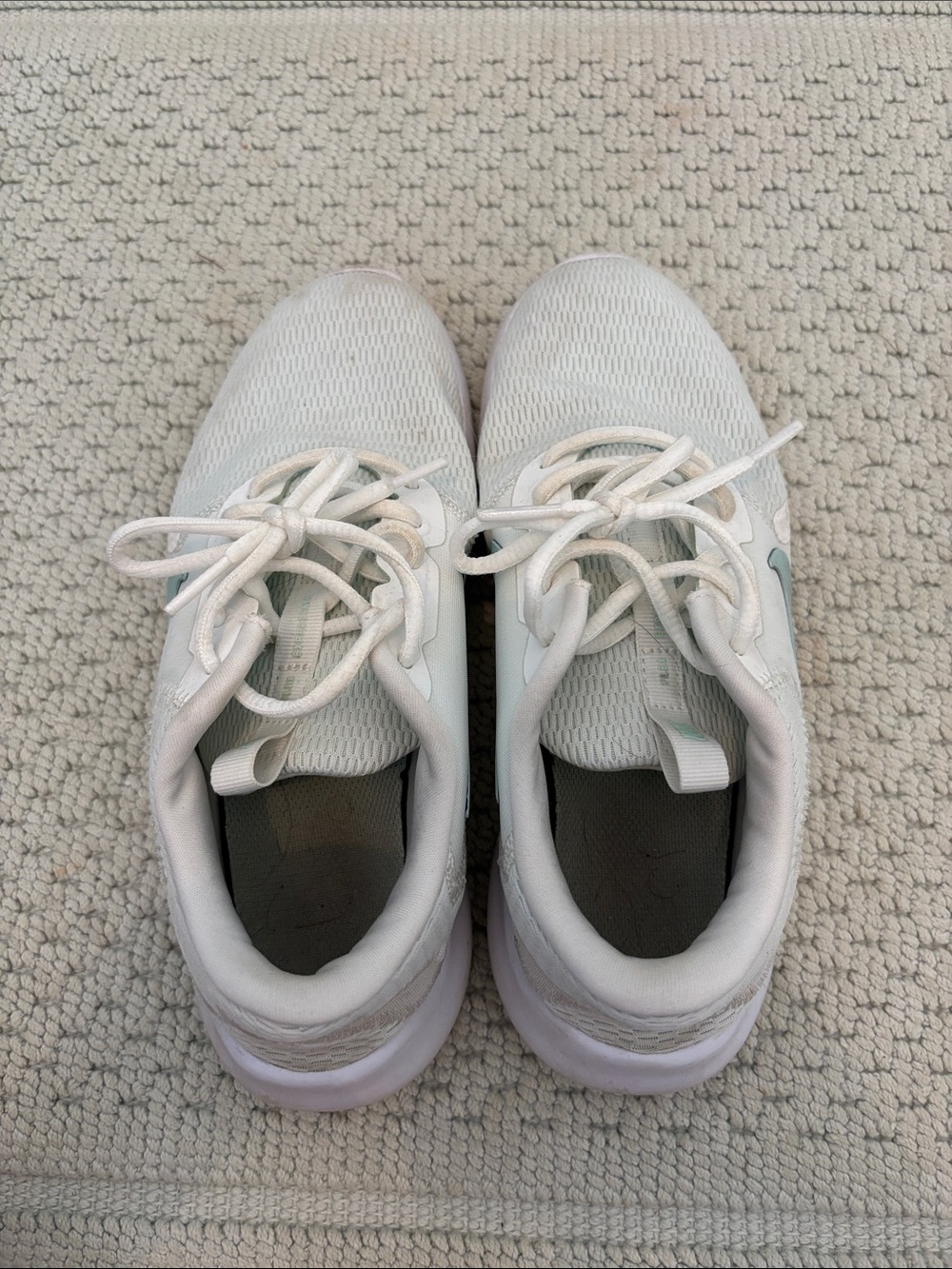 White Lace-Up Athletic Sneakers with Mint Accent